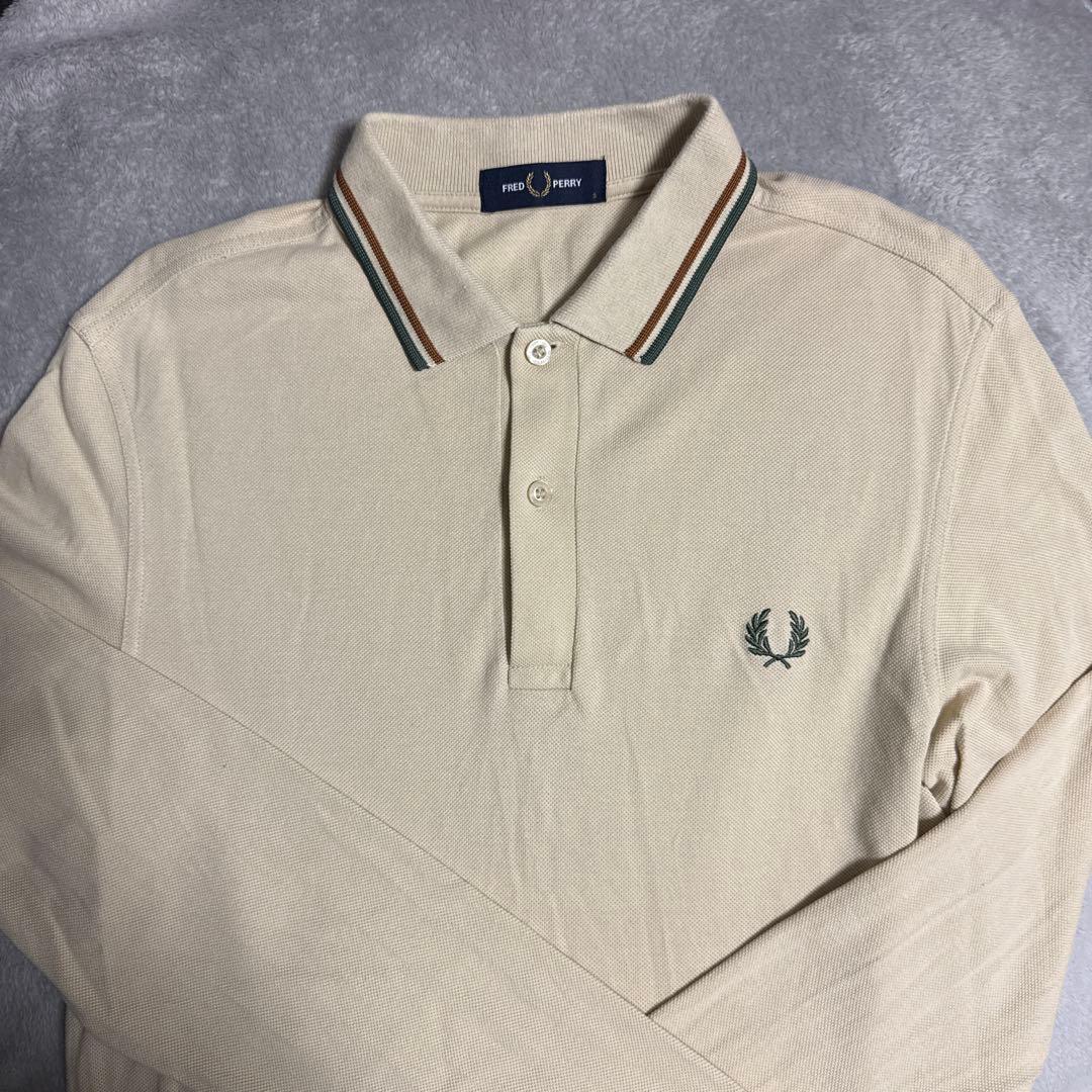 FRED PERRY ベージュ 長袖ポロシャツ S