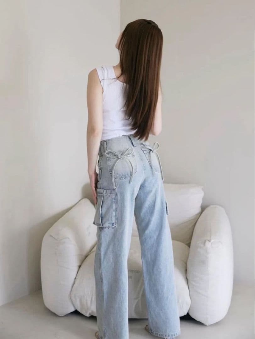 ♡ANDMARY♡Back ribbon denim cargo pants