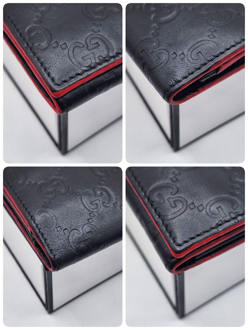 GUCCI グッチ シマ 二つ折り カードケース 黒×赤 正規品