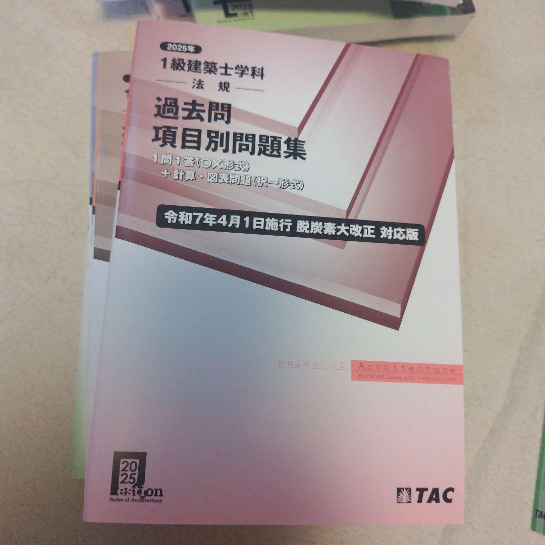 TAC　2025年度　一級建築士テキスト、項目別問題集、法令集