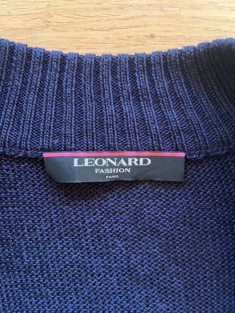 LEONARD 花柄刺繍 ネイビー カーディガン