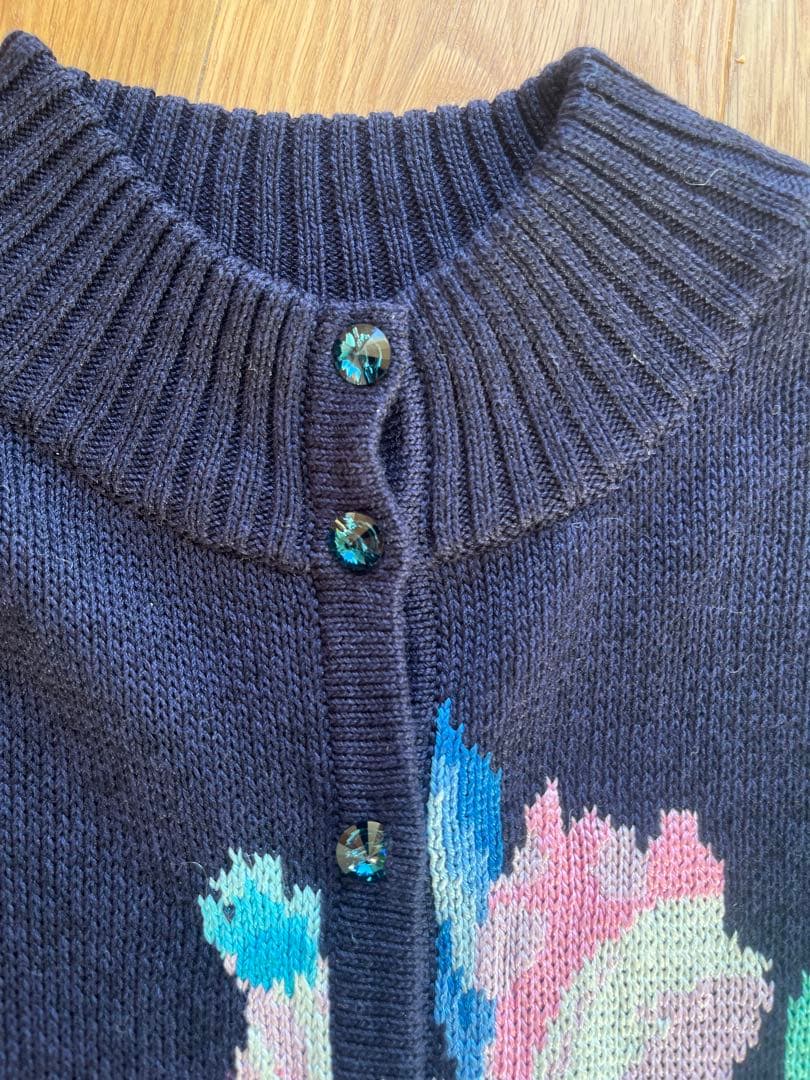 LEONARD 花柄刺繍 ネイビー カーディガン