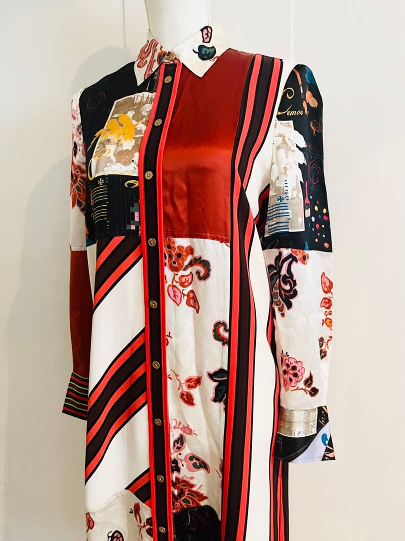 Tory Burch（トリーバーチ）の白、赤、黒の花柄ペイズリー柄シャツドレス
