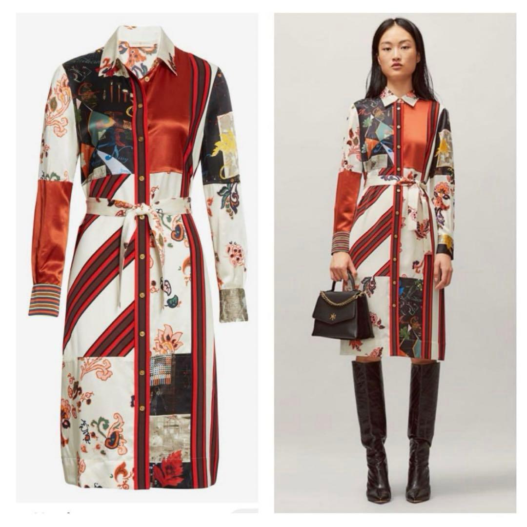 Tory Burch（トリーバーチ）の白、赤、黒の花柄ペイズリー柄シャツドレス