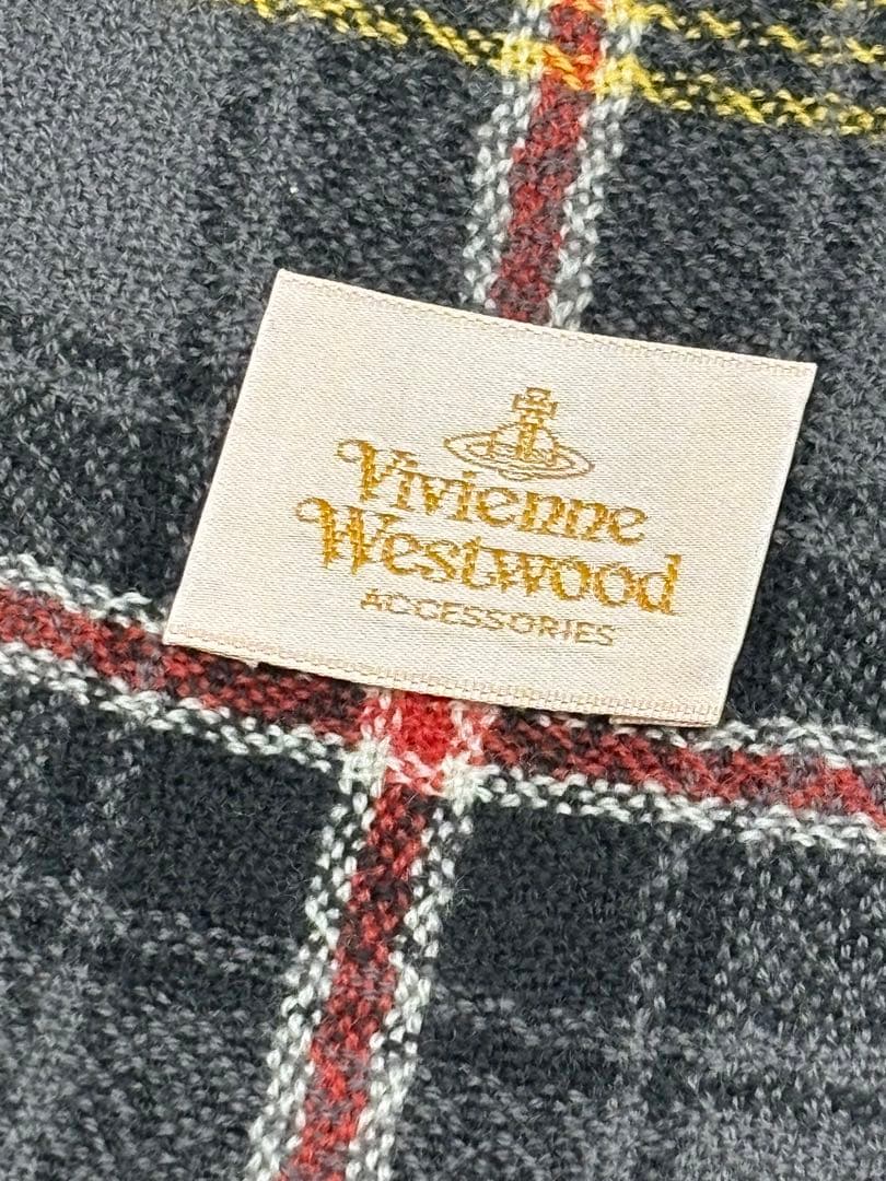 美品 vivienne westwood 大判ストール チェック柄 革タグ