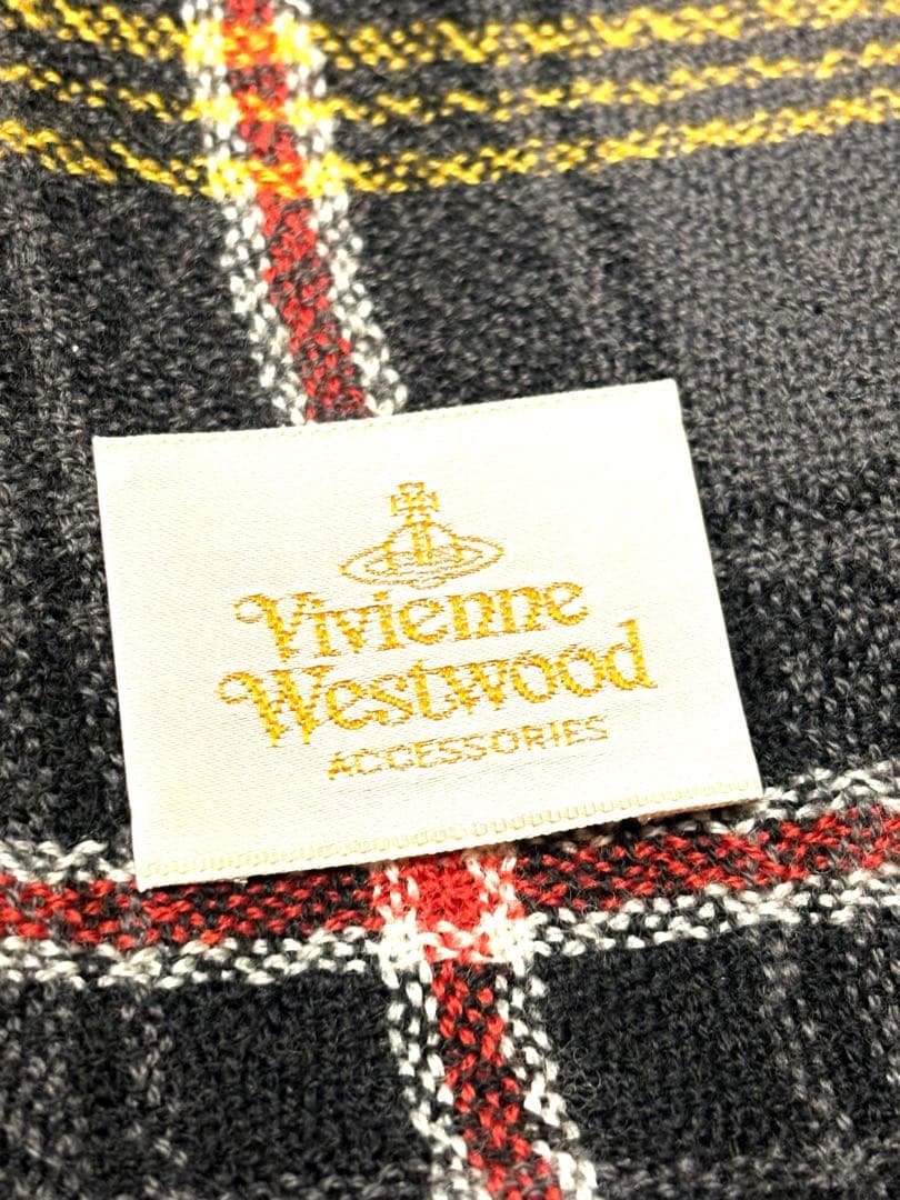 美品 vivienne westwood 大判ストール チェック柄 革タグ