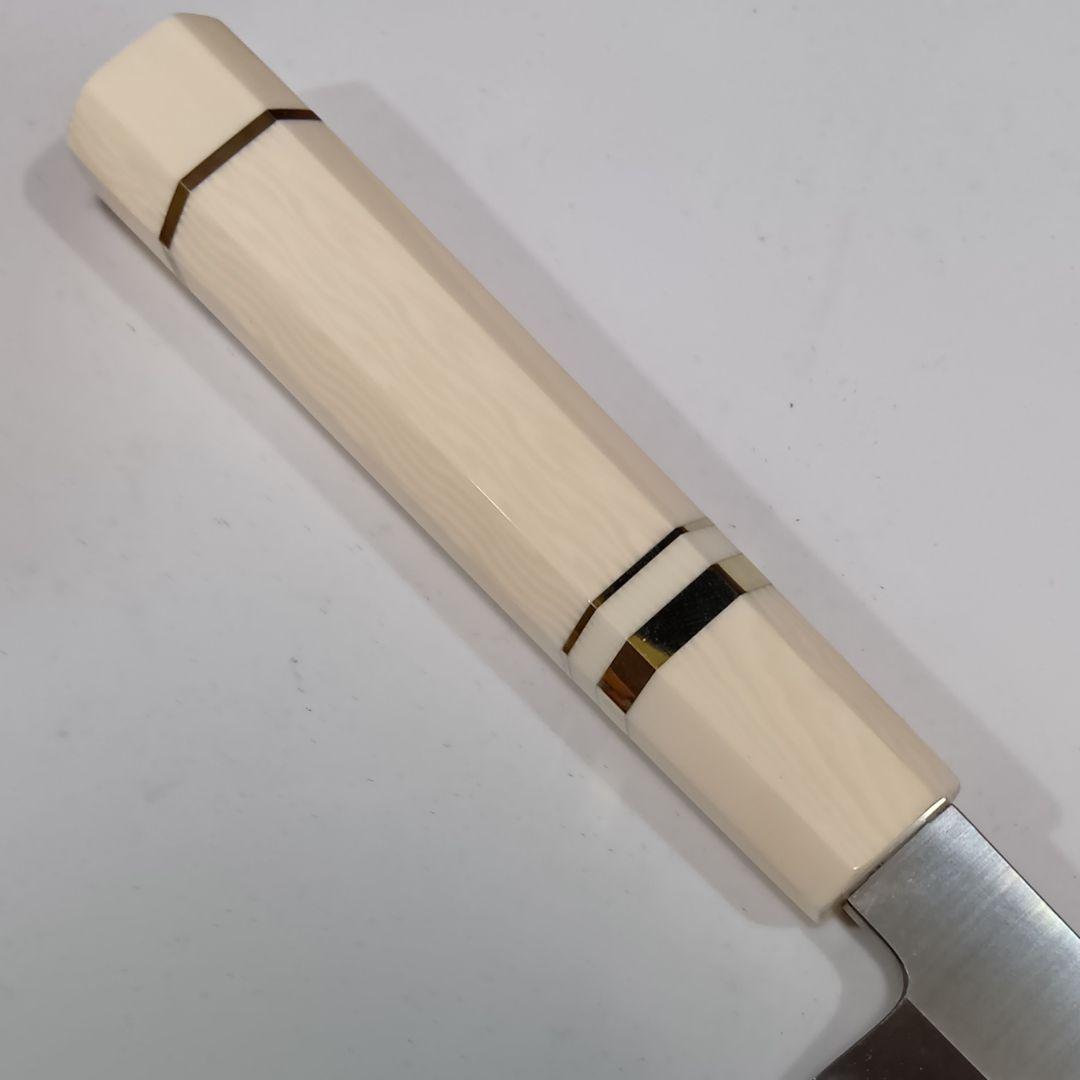 ステン本焼V金10号先丸柳刃包丁30cm人工象牙八角柄