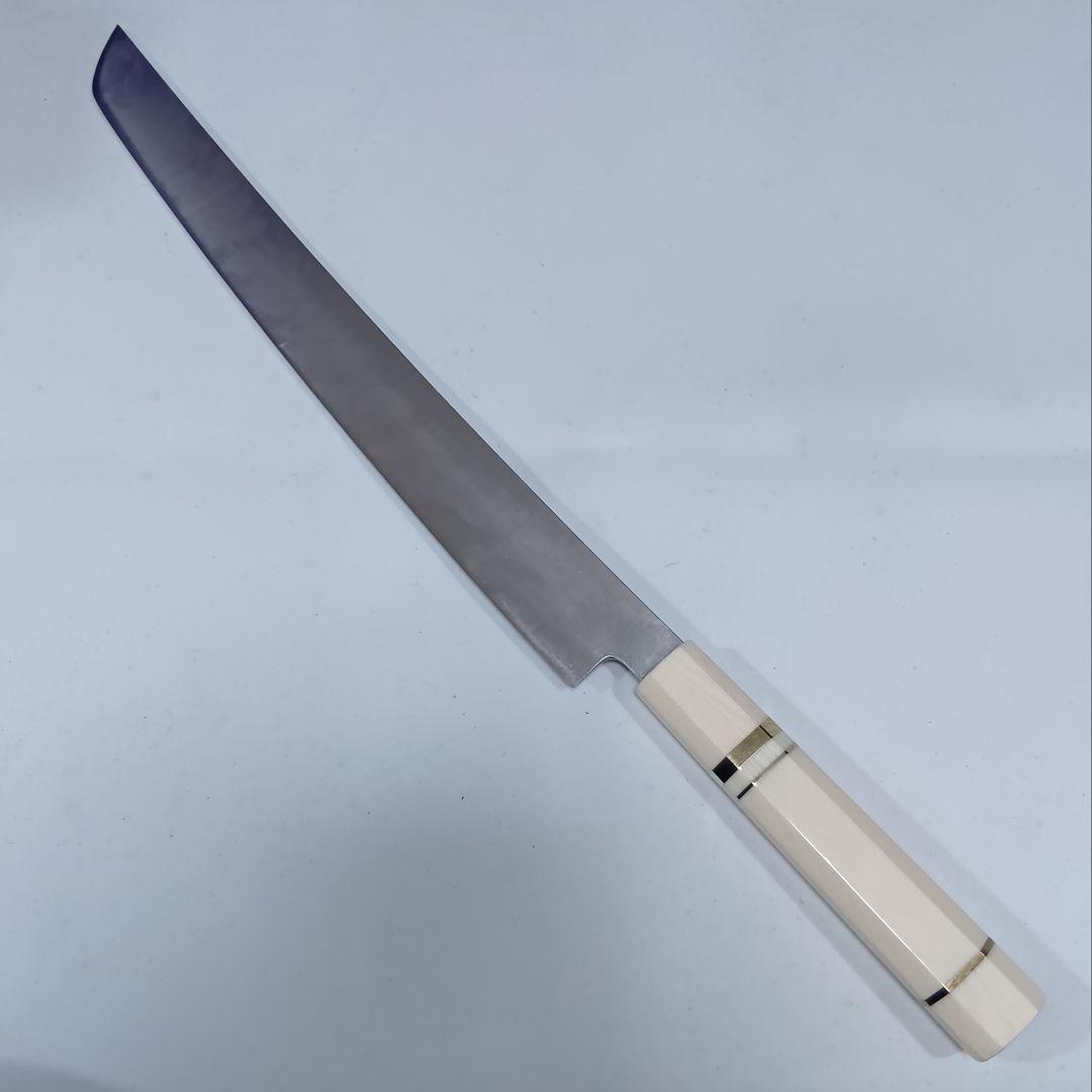 ステン本焼V金10号先丸柳刃包丁30cm人工象牙八角柄