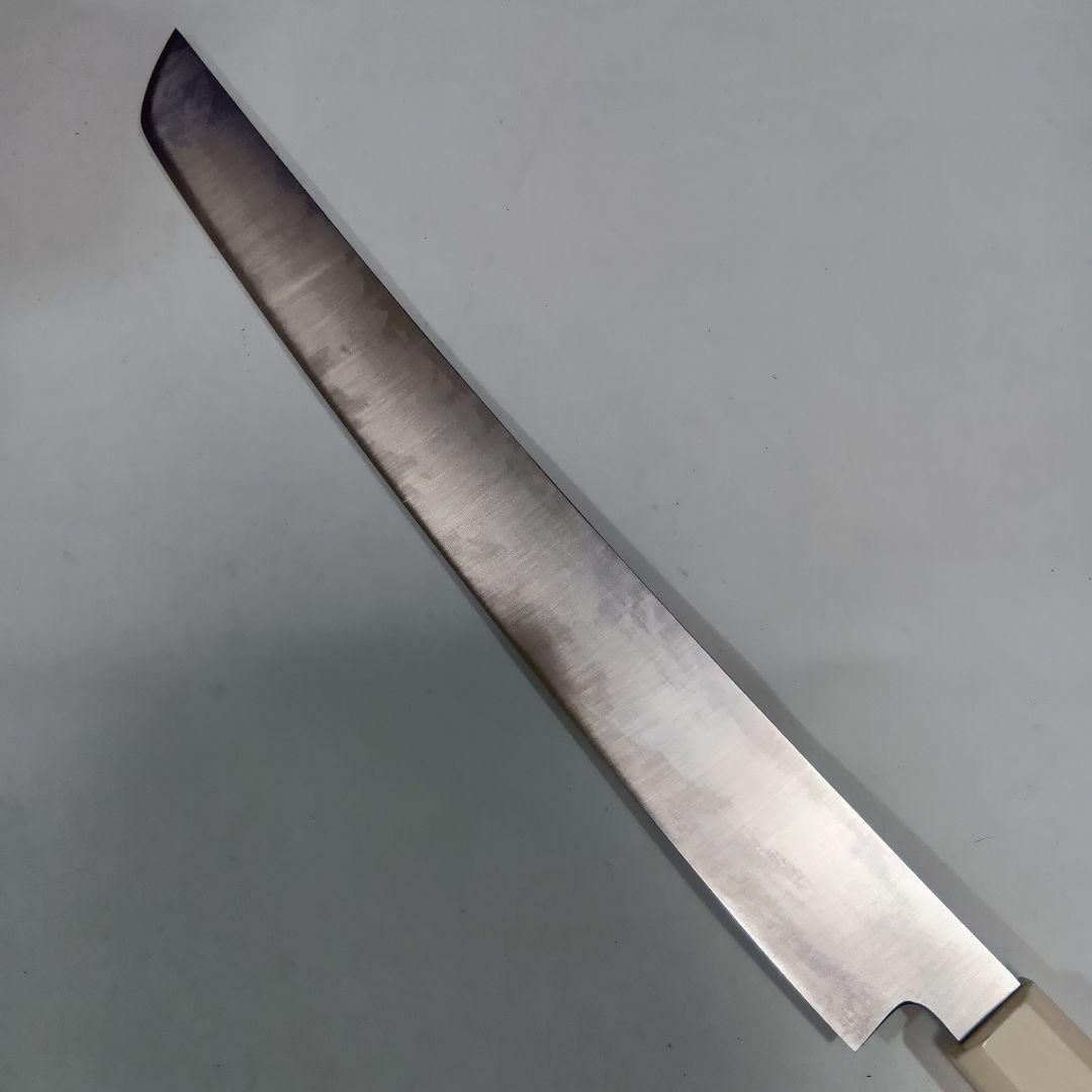 ステン本焼V金10号先丸柳刃包丁30cm人工象牙八角柄