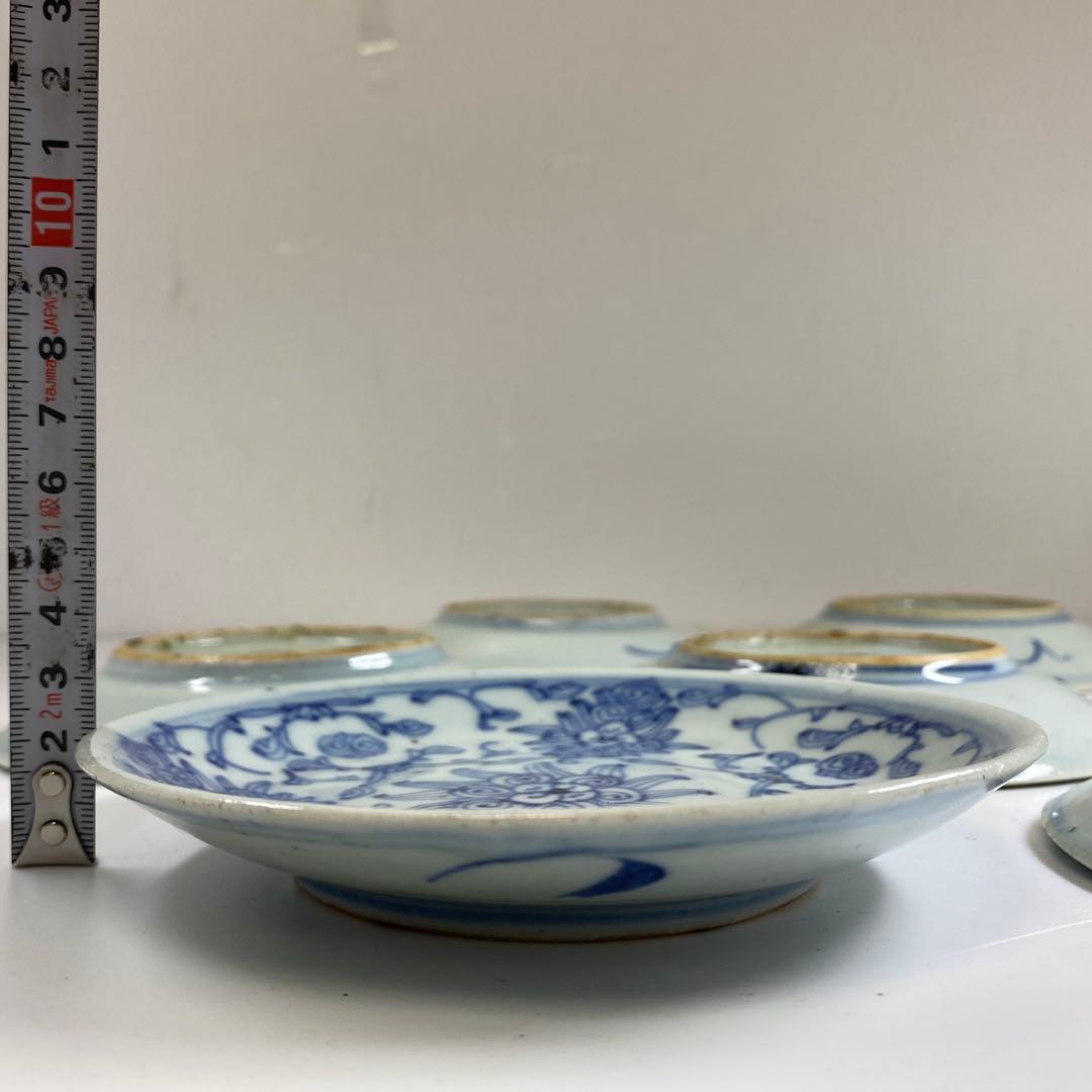 中国清時代　新渡青花中皿7枚　直径約14㎝　東Y7-0331②タサオ