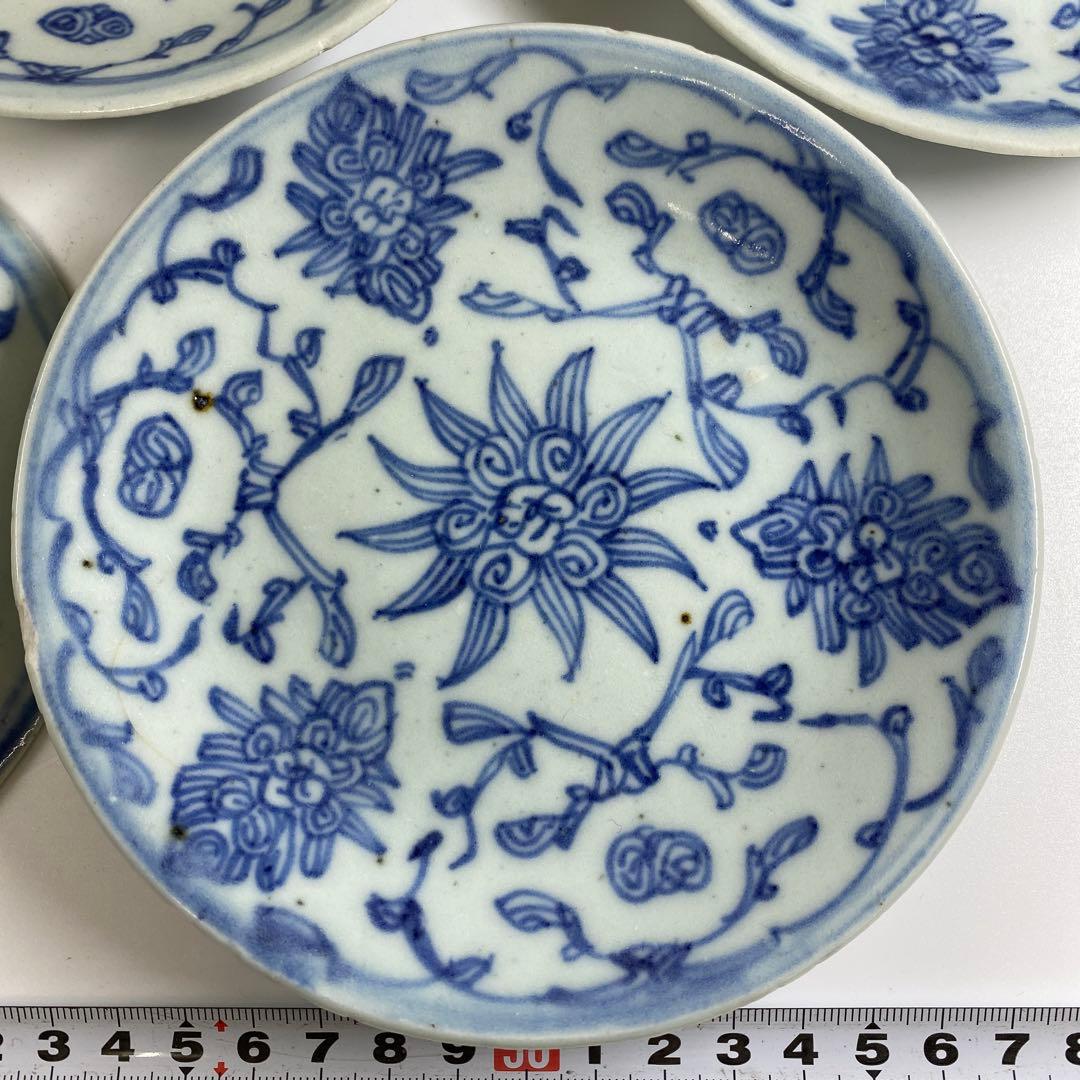 中国清時代　新渡青花中皿7枚　直径約14㎝　東Y7-0331②タサオ
