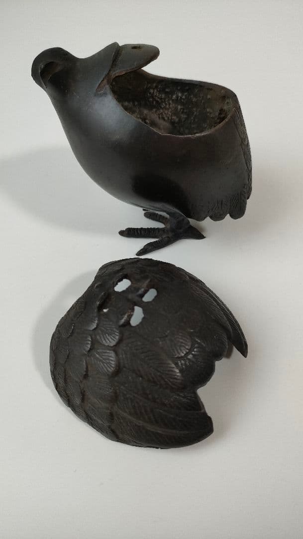 鶉(うずら)香炉　青銅製　骨董品 アンティーク品
