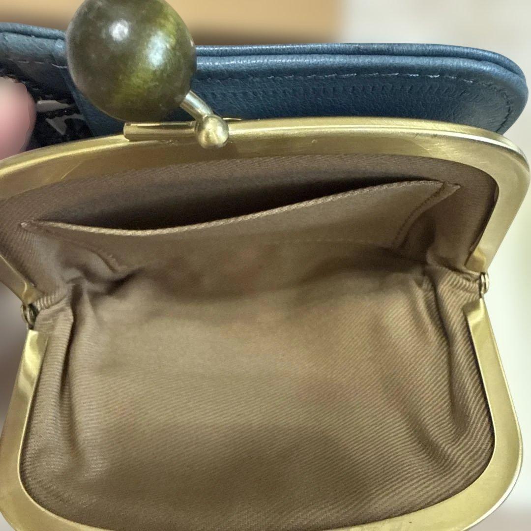 水玉模様 二つ折り財布 青色