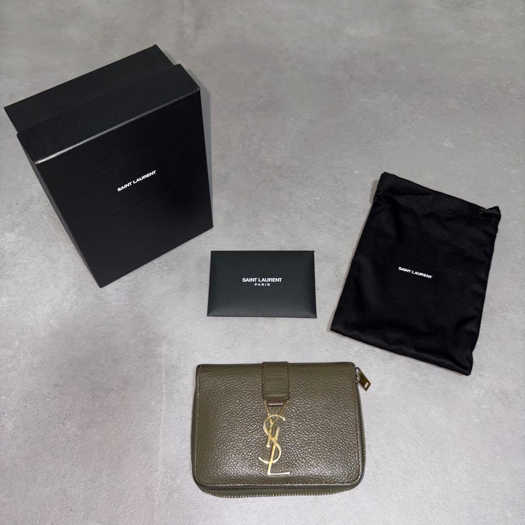 SAINT LAURENT 二つ折り財布 オリーブグリーン　定価8万2千円