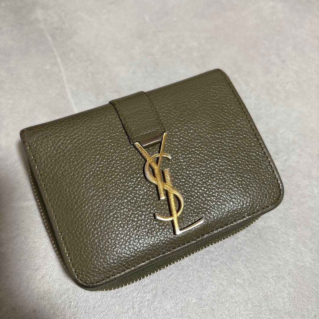 SAINT LAURENT 二つ折り財布 オリーブグリーン　定価8万2千円