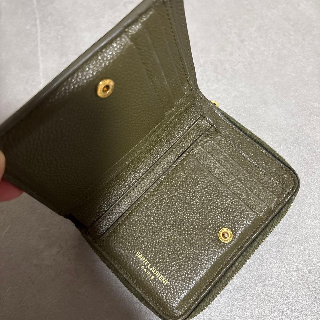 SAINT LAURENT 二つ折り財布 オリーブグリーン　定価8万2千円