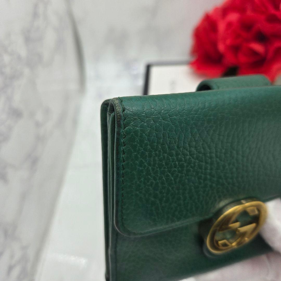 GUCCI グッチ 2つ折り財布 財布 インターロッキング 金具 GG グリーン