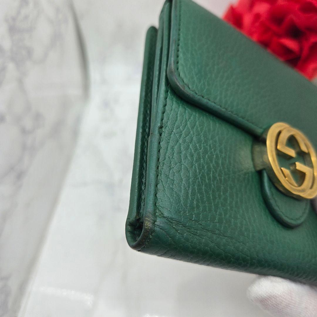GUCCI グッチ 2つ折り財布 財布 インターロッキング 金具 GG グリーン