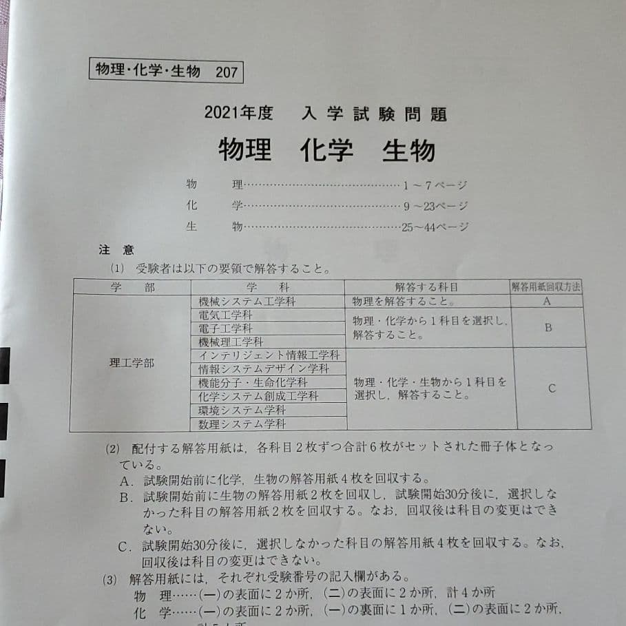 【本物】2021年度 同志社大学　入学試験問題