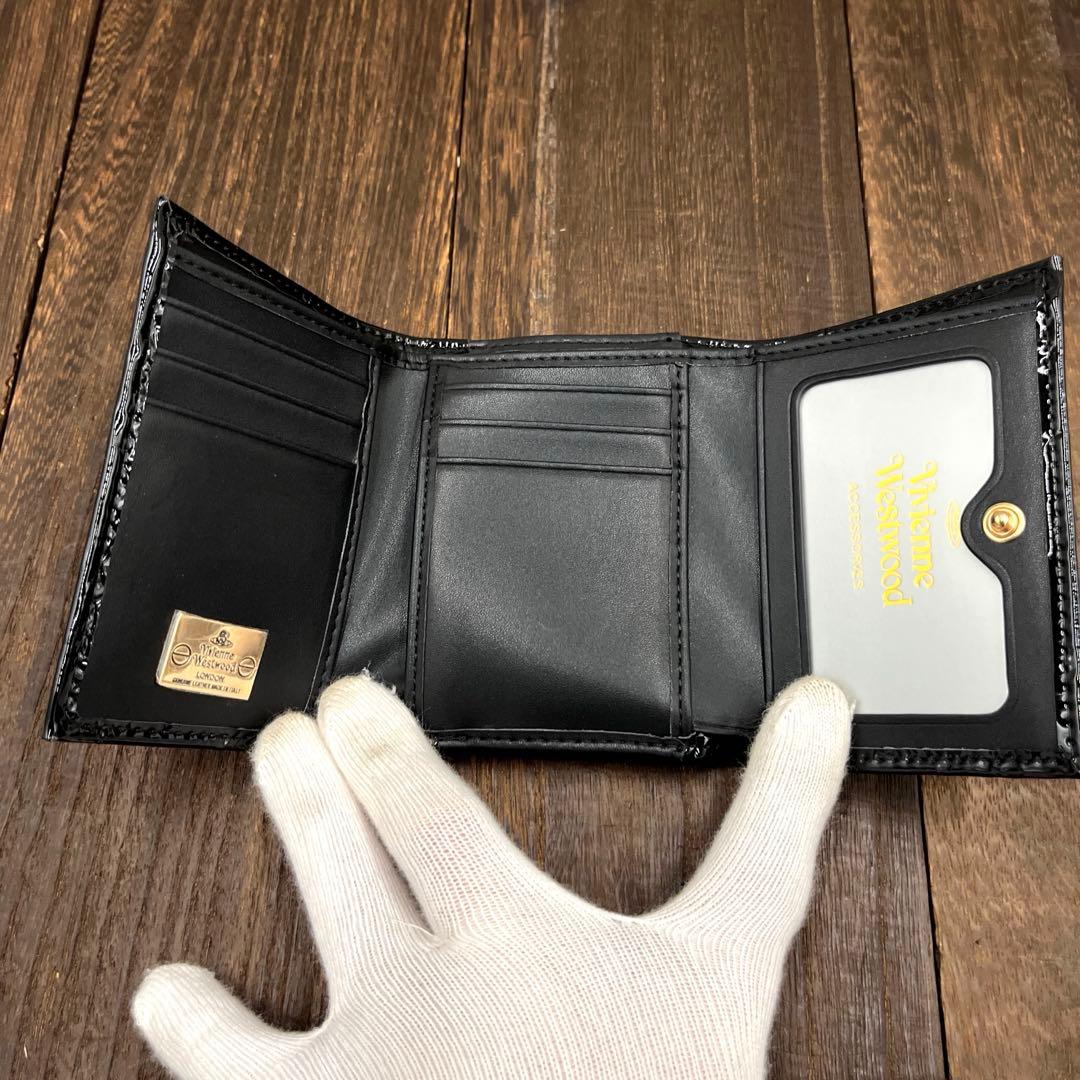 新品未使用　ヴィヴィアンウエストウッド 三つ折財布　黒　エナメル　がま口　③