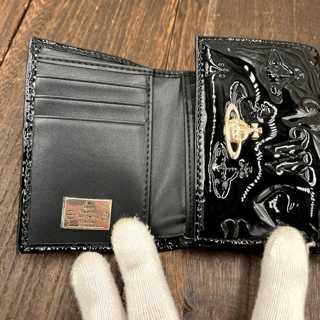 新品未使用　ヴィヴィアンウエストウッド 三つ折財布　黒　エナメル　がま口　③