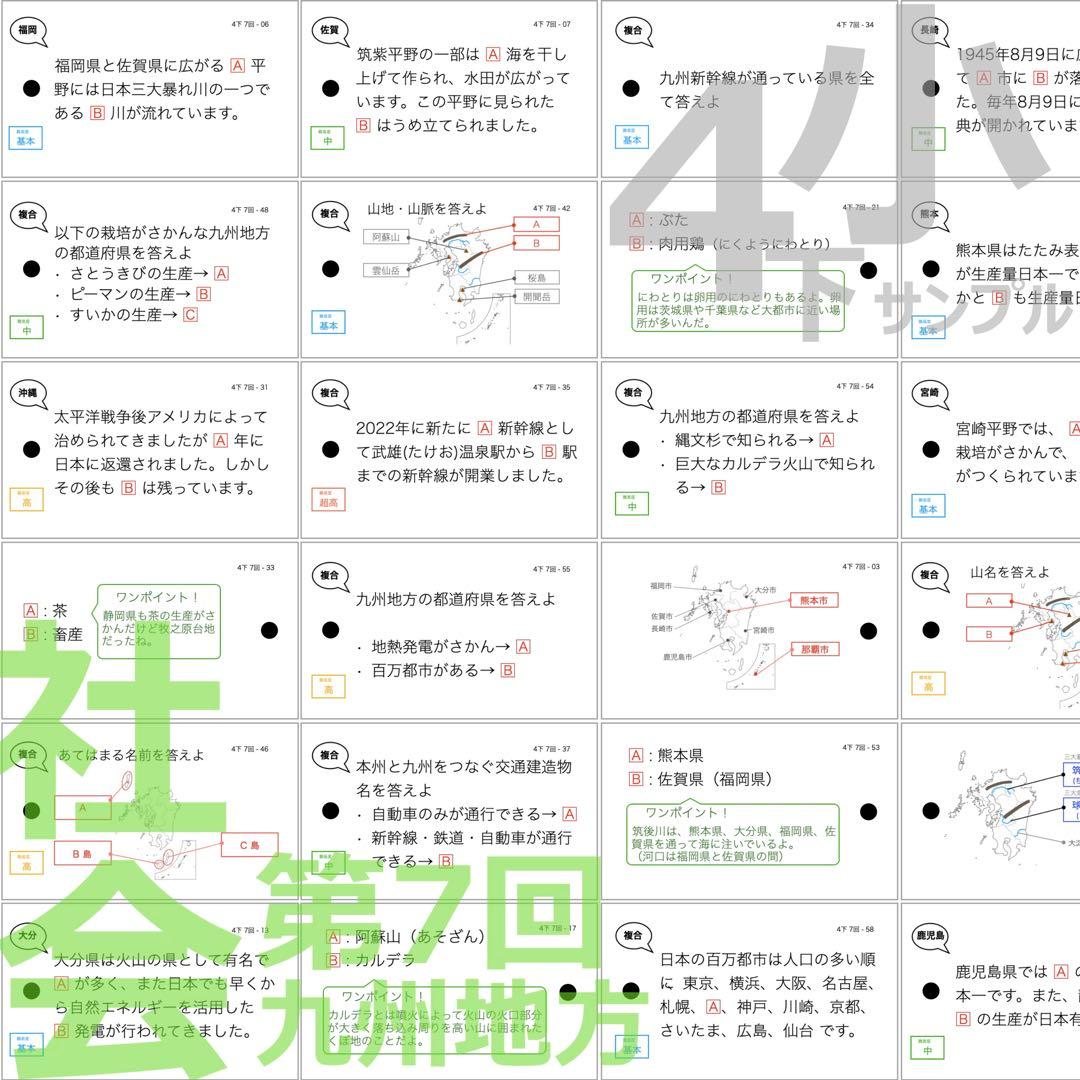 中学受験【4年 社会地理 6地域セット 1-7回】組分けテスト対策 予習シリーズ