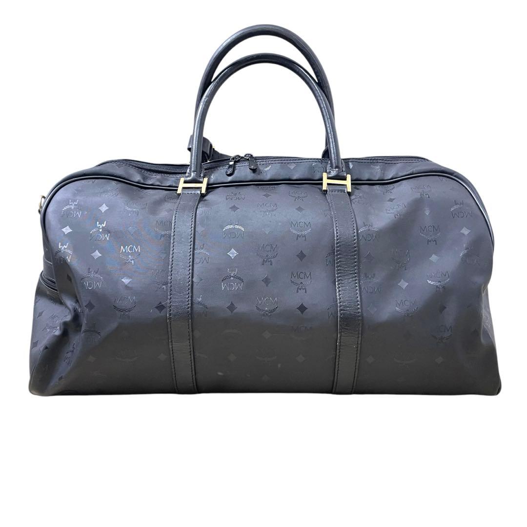 美品 MCM エムシーエム ボストンバッグ 黒 ナイロン 金金具