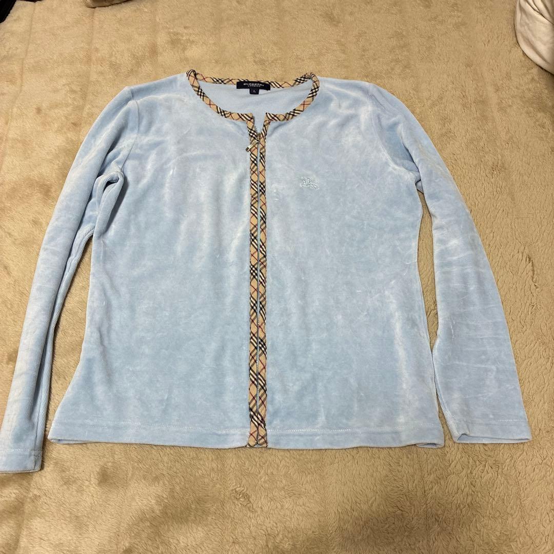 BURBERRY 水色 Lサイズ ジップアップカーディガン