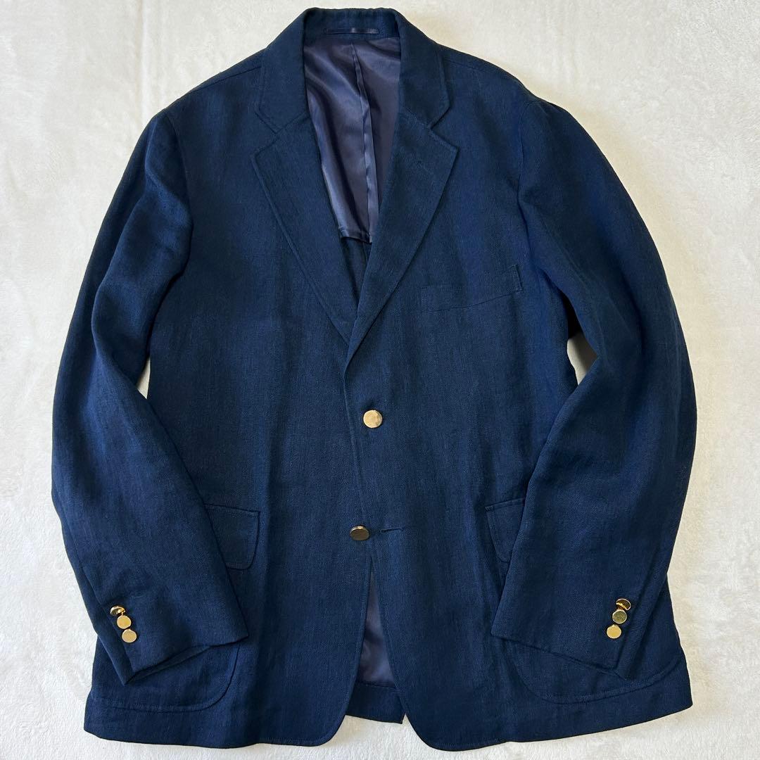 美品 エディフィス 金ボタン リネン 紺ブレザー 46日本製 紺ブレ ジャケット