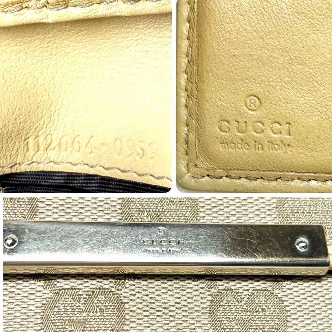 良品 GUCCI グッチGG柄 キャンバス　折り財布　金プレート ベージュ