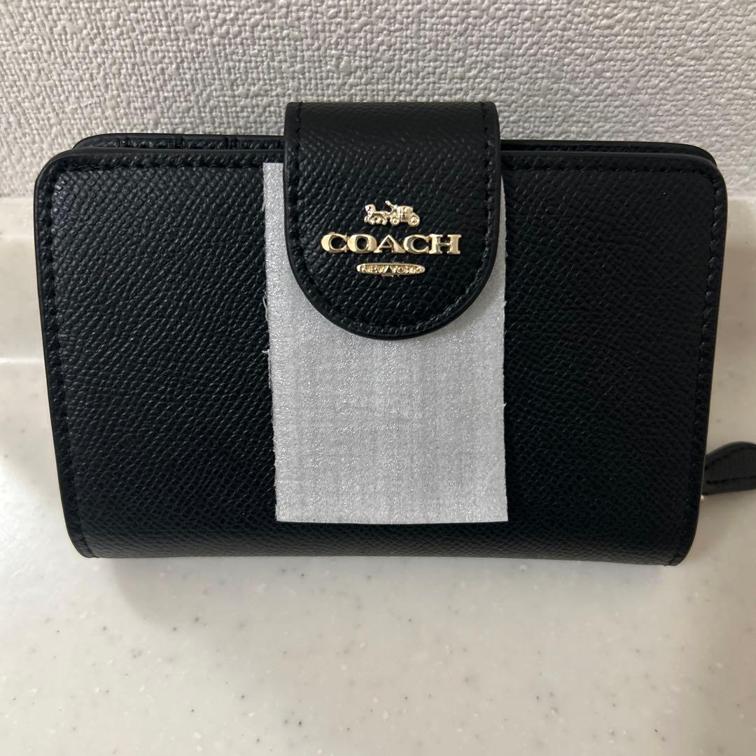【新品未使用】COACH ブラック 二つ折り財布