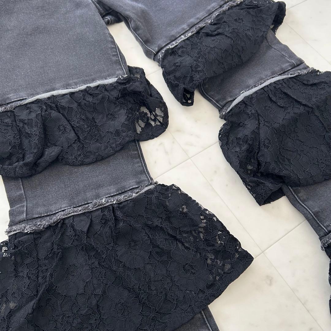 【タグ付】jouetie ジュエティ　レースフリルフレアデニムパンツ　ブラック
