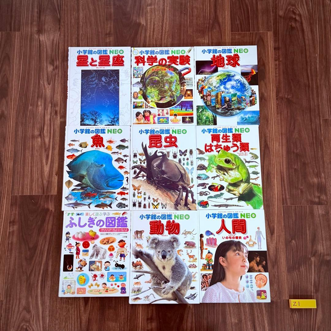 Z1【9冊】小学館の図鑑NEO 地球　星　昆虫　動物　魚　学習　セットまとめ売り
