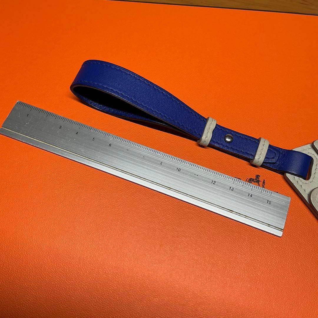 エルメス MOTEL sunset レザー ブルー シルバー金具 ネームタグ
