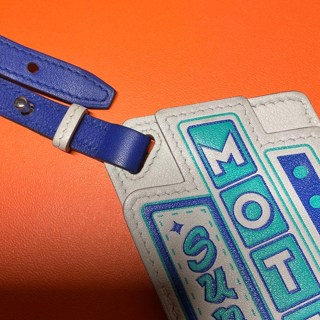 エルメス MOTEL sunset レザー ブルー シルバー金具 ネームタグ