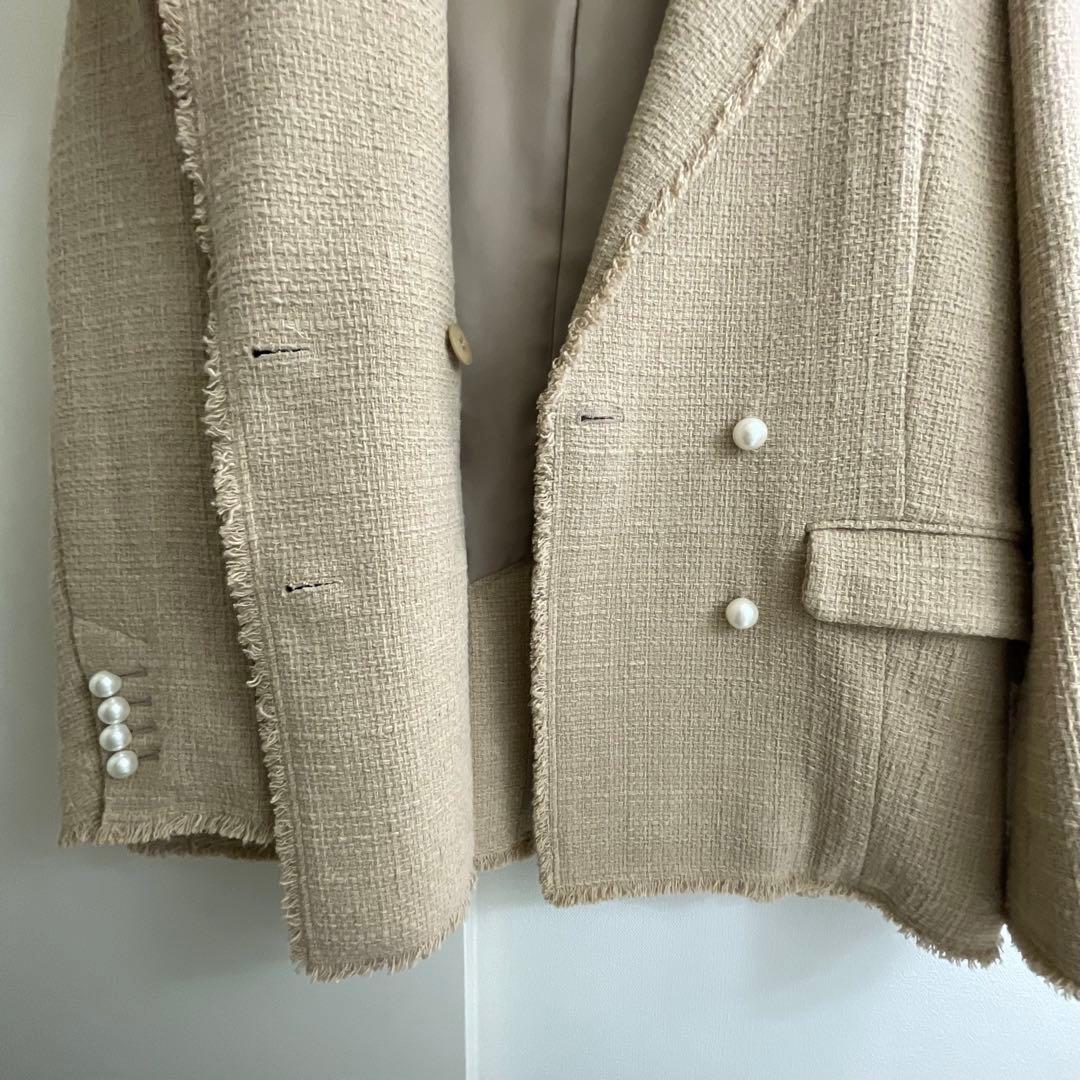 【Spick & Span】ツイード　ダブルブレストジャケット　パール釦　38