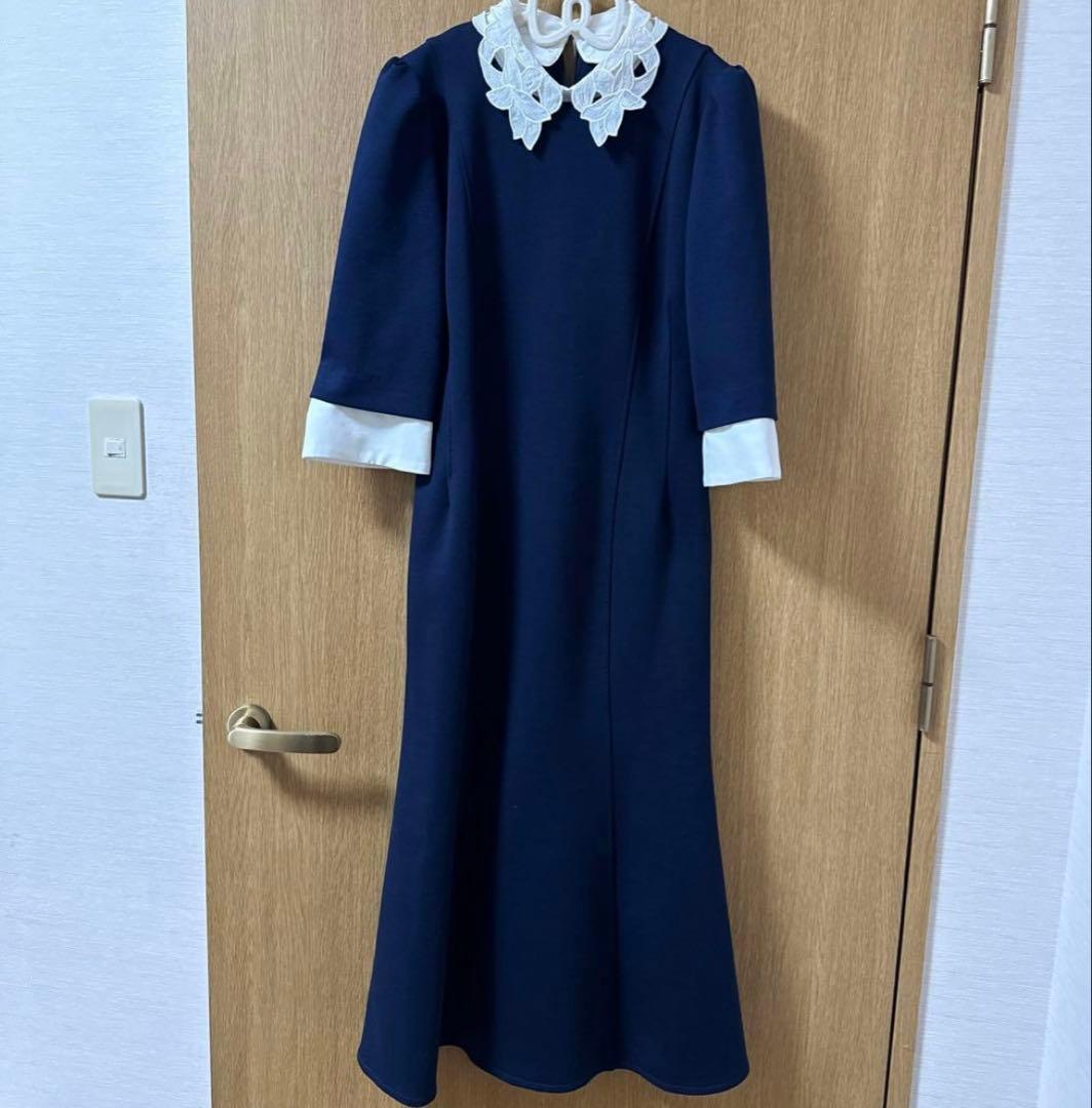 CELFORD エンブロイダリーカラー ワンピース ネイビー　36サイズ