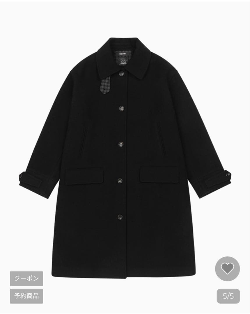 ジャケット・アウター oheshio CHECK WOOL LONG COAT, BLACK