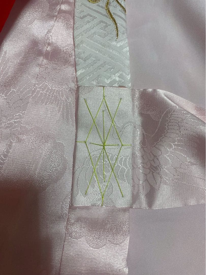産着　お宮参り　女の子　正絹　総刺繍　金駒刺繍　半襟付き　長襦袢付き　赤　ピンク