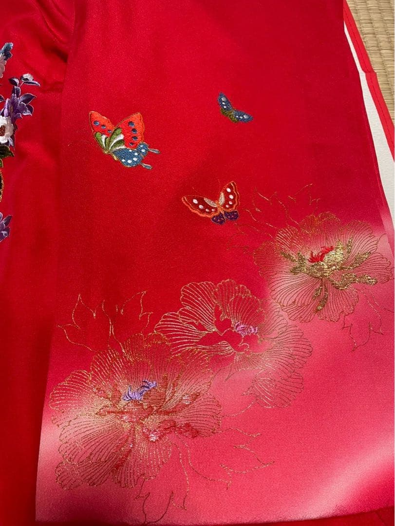 産着　お宮参り　女の子　正絹　総刺繍　金駒刺繍　半襟付き　長襦袢付き　赤　ピンク