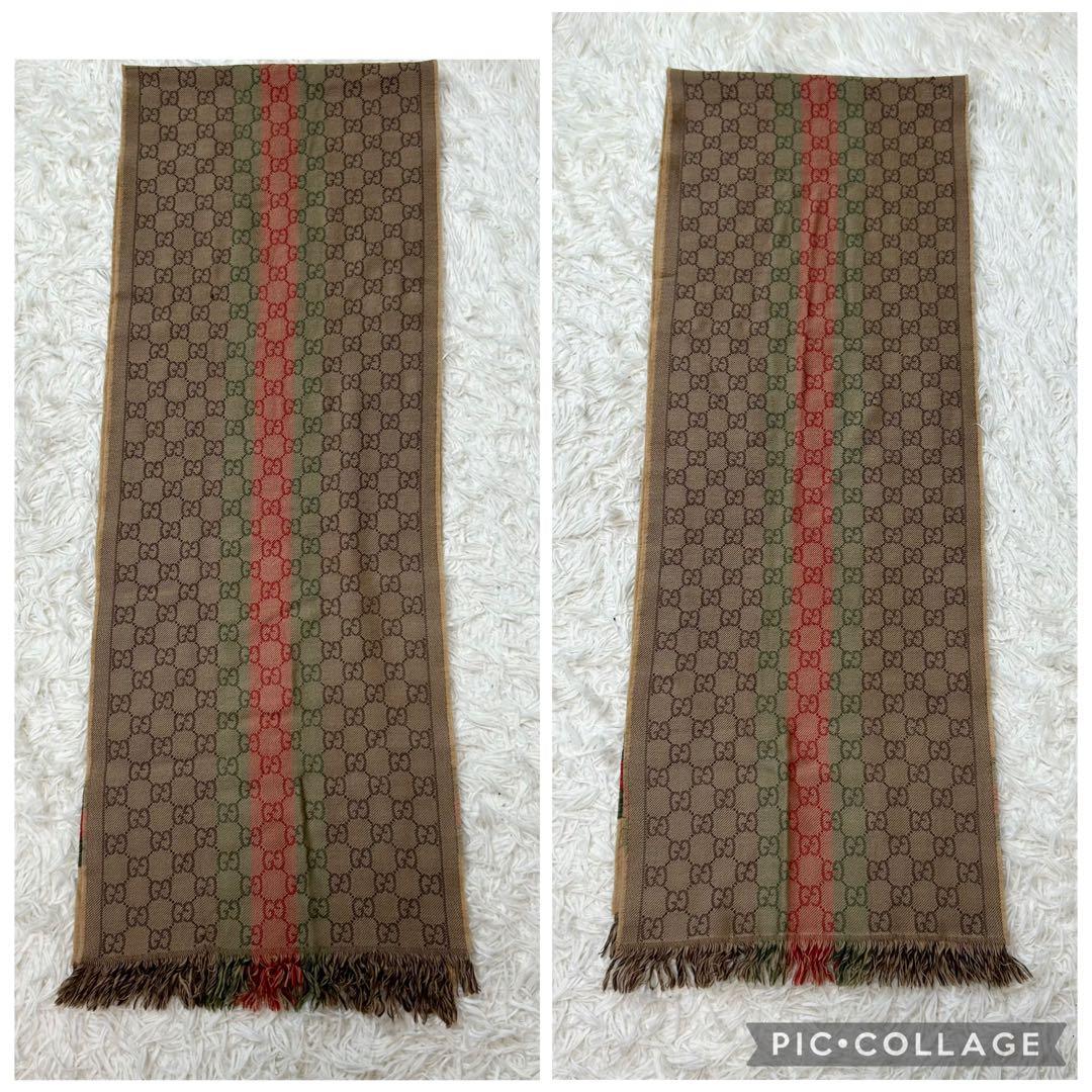 人気✨GUCCI グッチ マフラー　シェリーライン GG柄 総柄 フリンジ