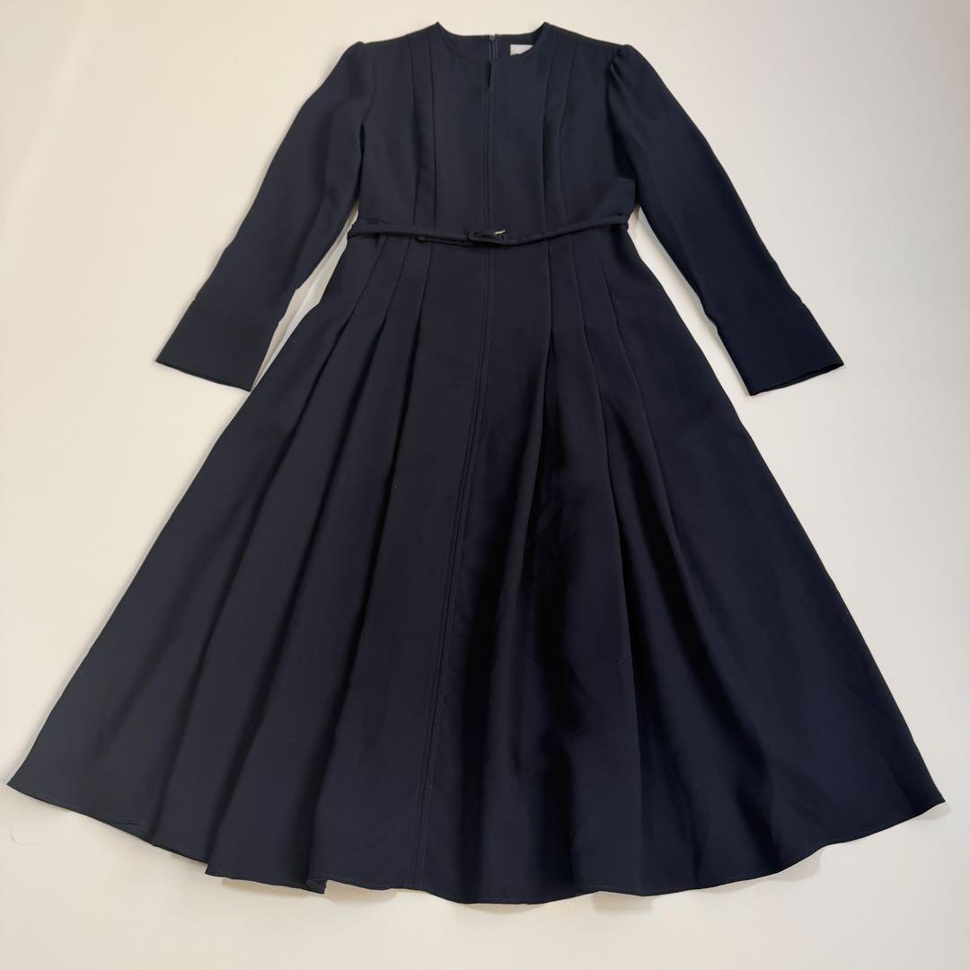 CELFORD バックサテンプリーツワンピース 36 ネイビー フォーマル