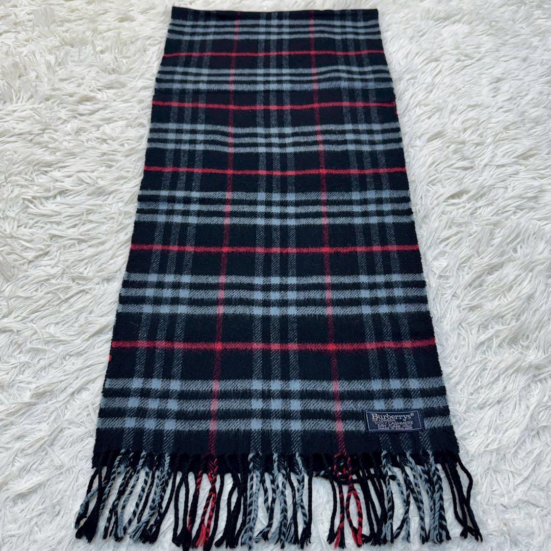 極美品✨ バーバリーロンドン カシミヤ100% マフラー ネイビー 英国製
