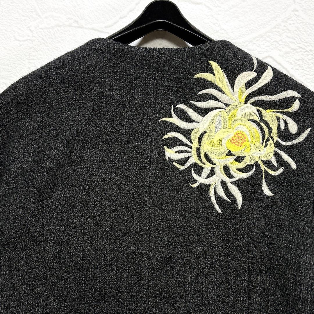 ✨タグ付き✨ジュンコシマダ　花刺繍　ノーカラー　ロングコート　ウール　近年