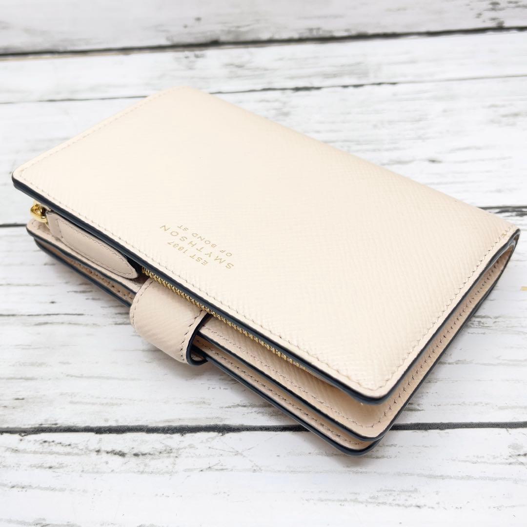 SMYTHSON スマイソン 2つ折り財布 ベージュ レザー