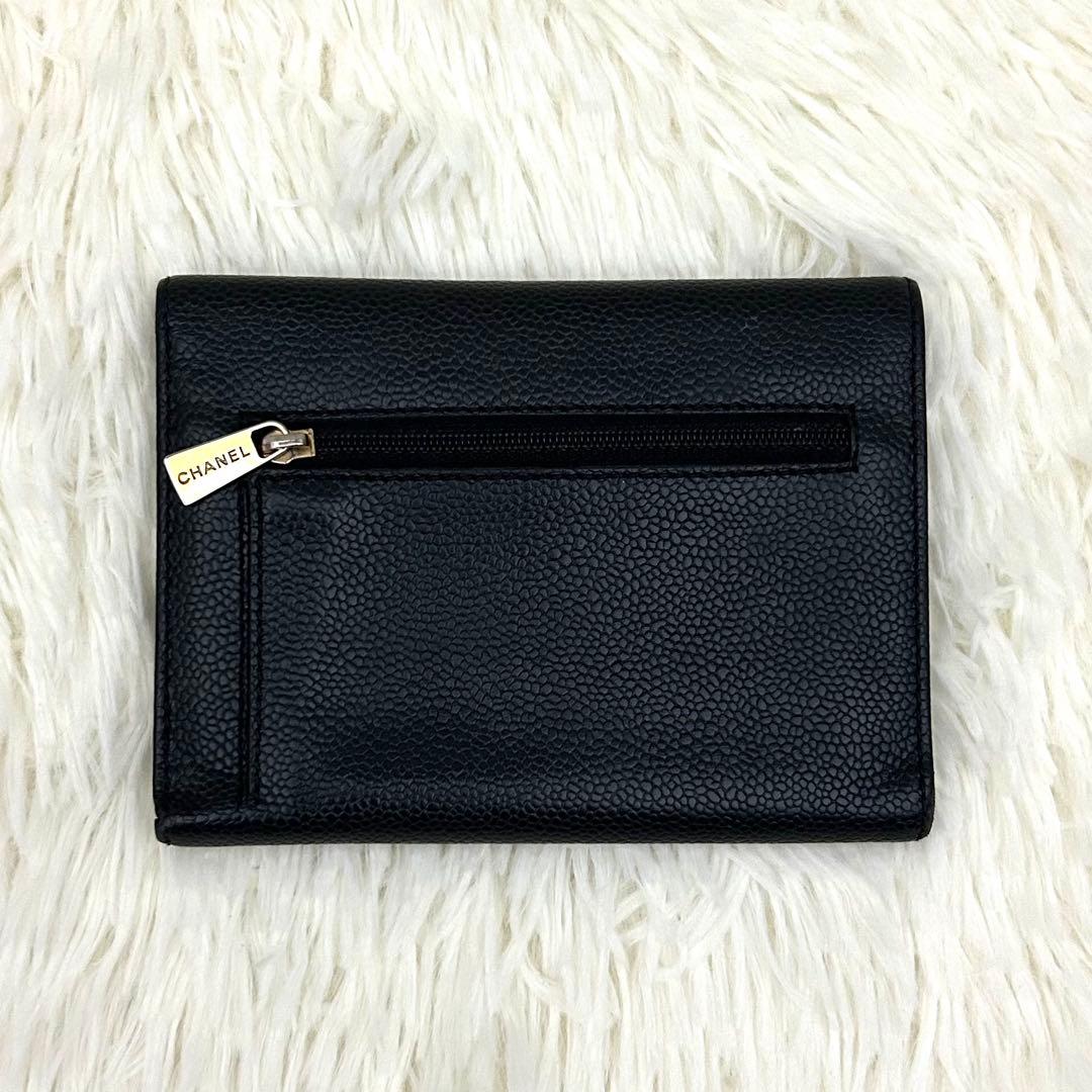 【美品】CHANEL シャネル ココマーク キャビアスキン 三つ折り財布