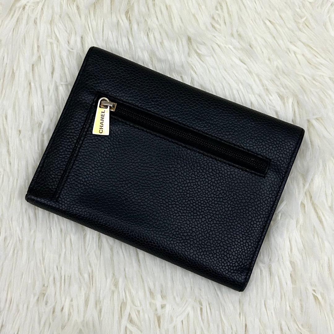【美品】CHANEL シャネル ココマーク キャビアスキン 三つ折り財布