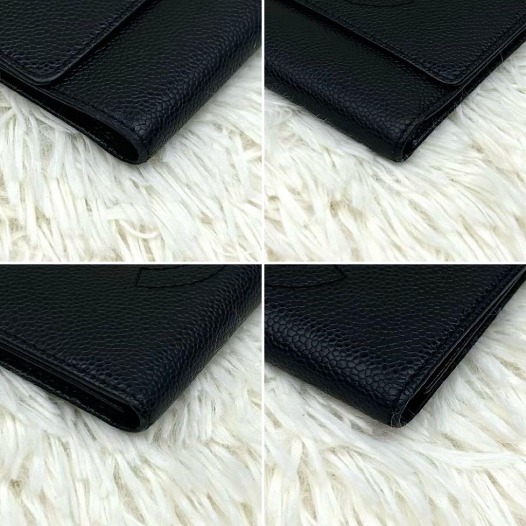 【美品】CHANEL シャネル ココマーク キャビアスキン 三つ折り財布