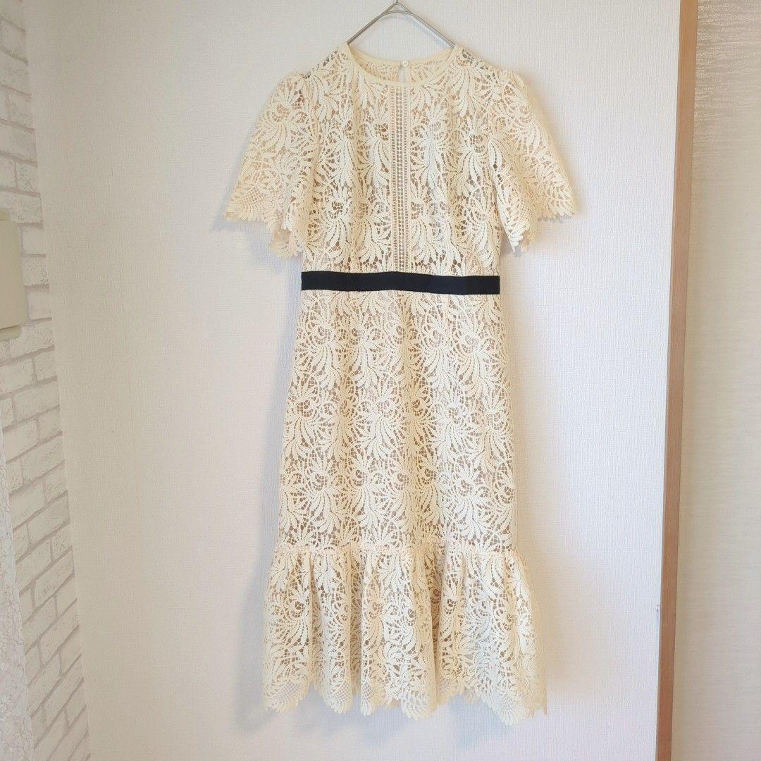 美品 CELFORD セルフォード リーフレースワンピース イエロー 36 S
