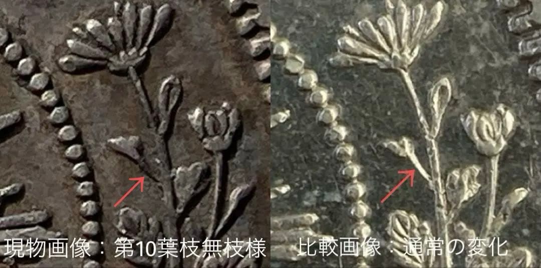 小〜希少　手変り【小ル四・三葉無葉柄】旭日竜小型50銭銀貨　明治4年　小竜
